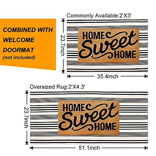 LEEVAN Black and White Striped Outdoor Rug, 2’ x 4.3’ Cotton Hand-Woven Reversible Front Porch Rug Washable Front Door Mat Entryway Rugs Welcome Layered Doormat Carpet for Patio Farmhouse Kitchen - Image 5