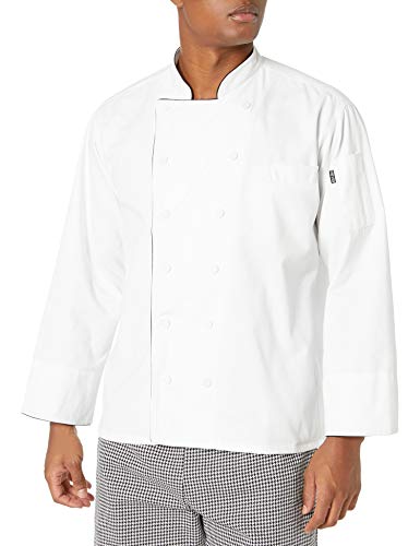 Chef Code Men's Black Trimmed Classic Executive Chef Coat, White, Small - Image 4