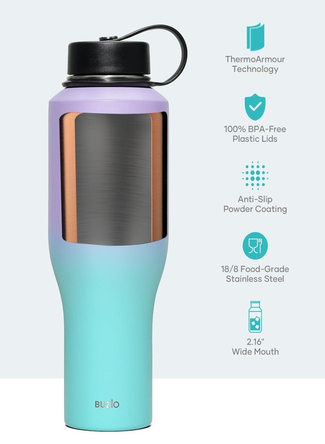 BUZIO Water Bottle 40oz Fits in Cup Holder, Double Wall Vacuum Insulated Tumbler with Lid and Straw, Leakproof 18/8 Stainless Steel Travel Flask Water Cup Keeps Drinks Hot Cold, Dark Purple Green - Image 5