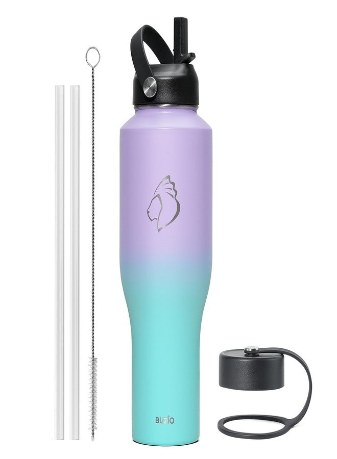 BUZIO Water Bottle 40oz Fits in Cup Holder, Double Wall Vacuum Insulated Tumbler with Lid and Straw, Leakproof 18/8 Stainless Steel Travel Flask Water Cup Keeps Drinks Hot Cold, Dark Purple Green - Image 1