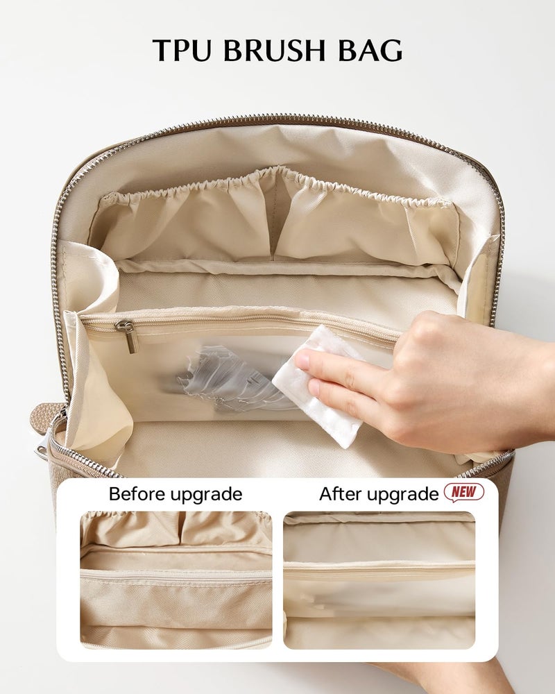 EACHY Makeup Bag,Large Capacity Travel Makeup Bag,Waterproof Portable Open Flat Toiletry Bag Cosmetic Bag with Divider and Handle - Image 3