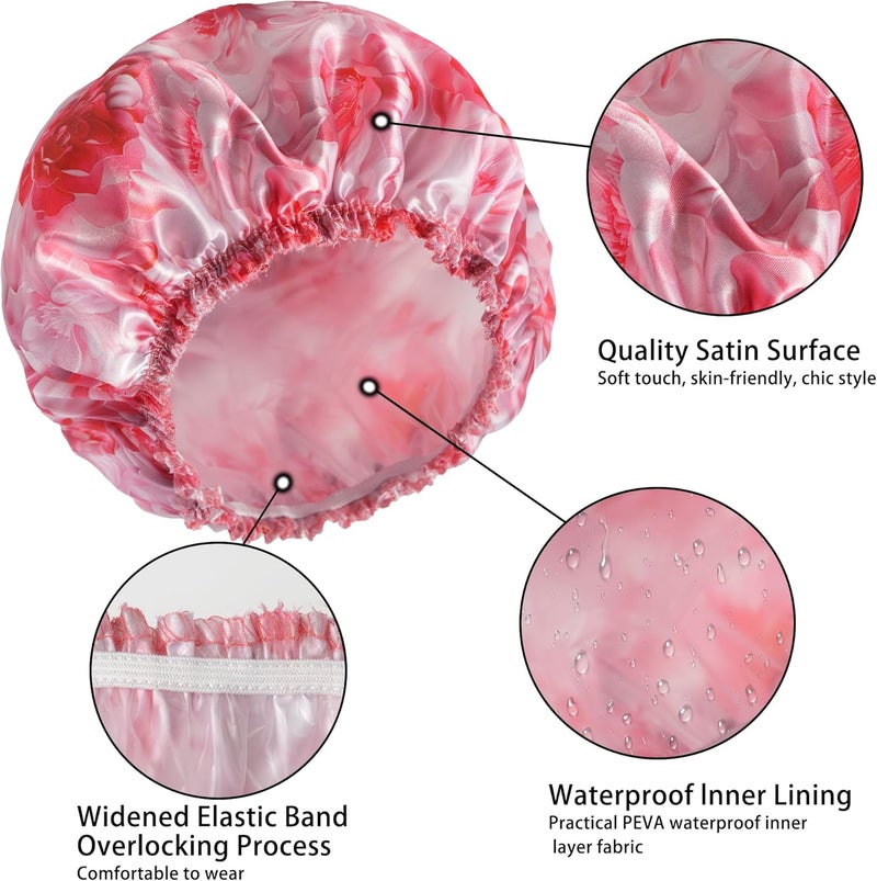 CHFONG 4 PCS Shower Caps for Women, 3D Printing Bath Caps, Double Layers Shower Cap Reusable Waterproof, Bathing Shower Caps, Environmental Protection Hair Bath Hat - Flower - Image 5
