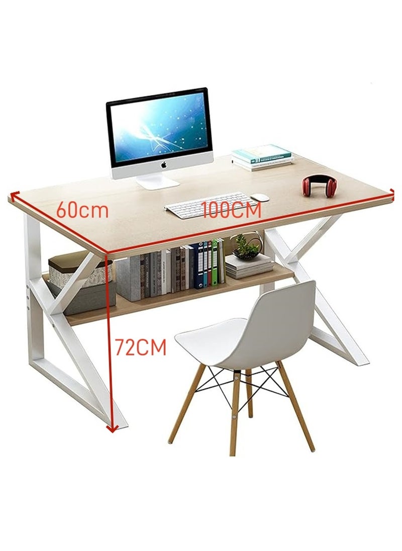 Generic - Desktop Computer Desk, K-Type White Computer Table, Simple Game Table, Student Writing Study Table for Home Bedroom Kids Room Office (White 100 * 60cm) - Image 1