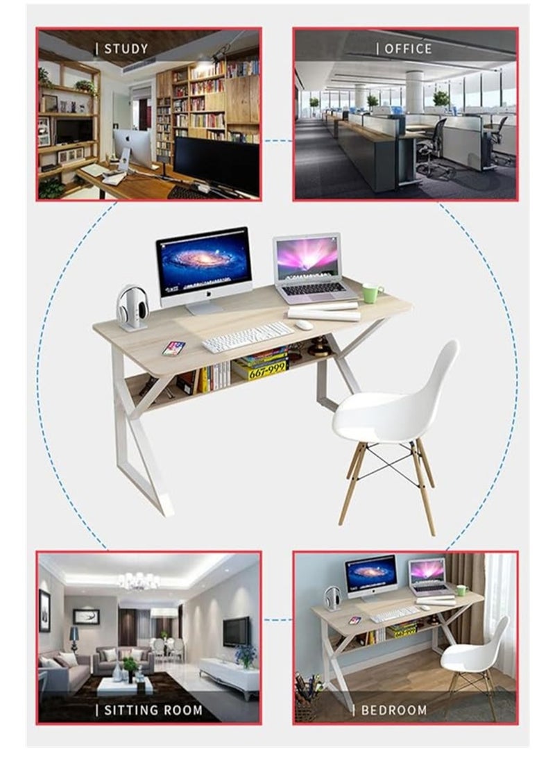 Generic - Desktop Computer Desk, K-Type White Computer Table, Simple Game Table, Student Writing Study Table for Home Bedroom Kids Room Office (White 100 * 60cm) - Image 1