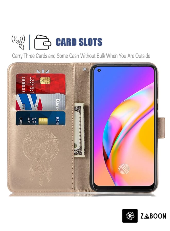 Zaboon غطاء حماية لهاتف OPPO A94 / A95 5G بنمط طباعة البومة مع جرس الرياح وحافظة وفتحات بطاقات ومحفظة - Image 5