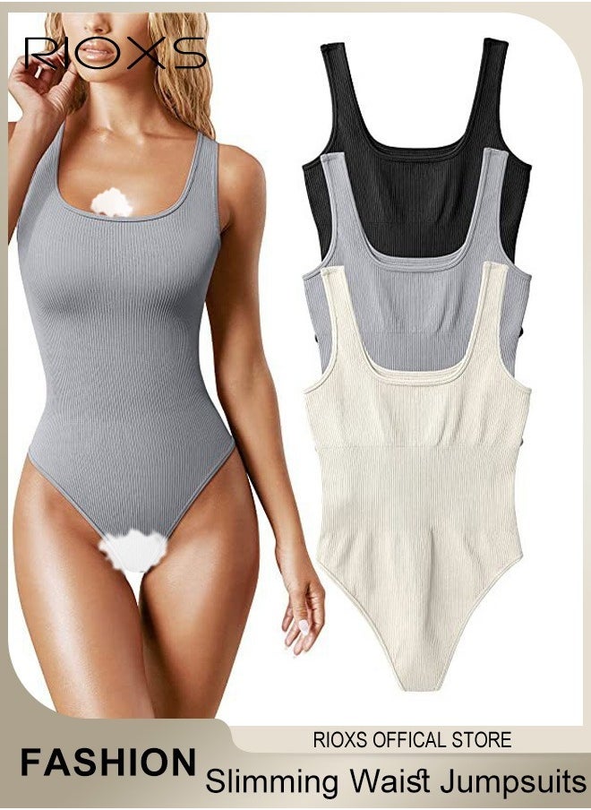 RIOXS - Women Body Suit Tops Shape Wear Tank Seamless Tummy Control Slimming Waist Jumpsuits U-Neck Sculpting Body Shaper - Image 1