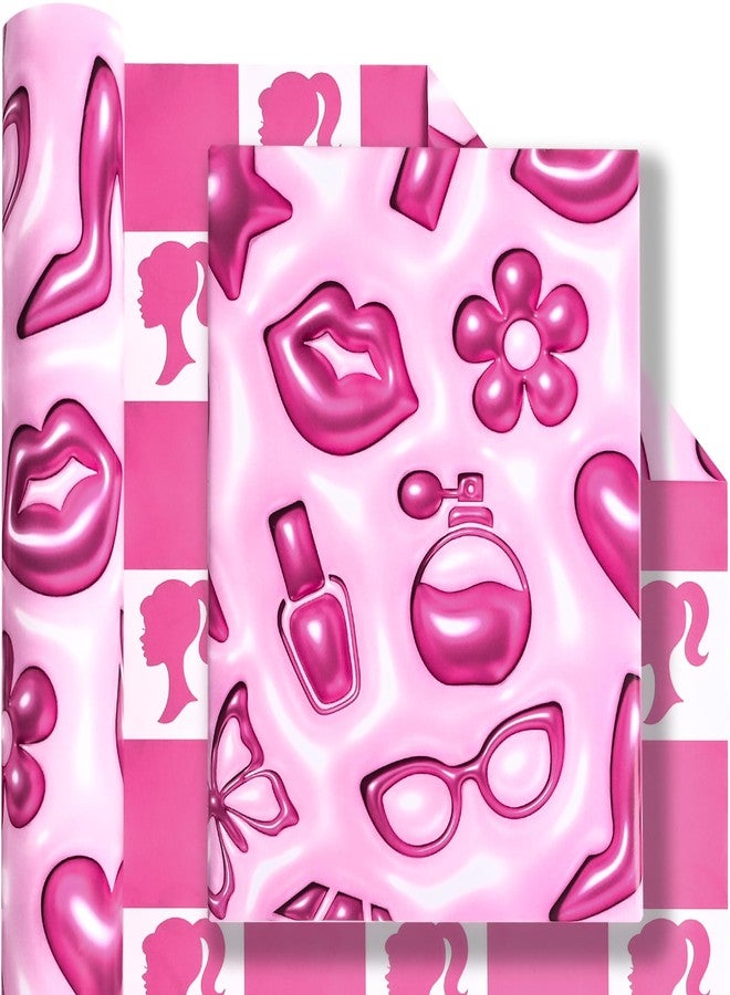 Vnaaem 3D Effect Girl Princess Wrapping Paper Roll for Girls Women - Pink Girl Birthday Design Gift Wrap Sheets for Holiday Baby Shower Wedding Bridal Shower DIY Craft Party(Total 28.5sq.ft - Image 3