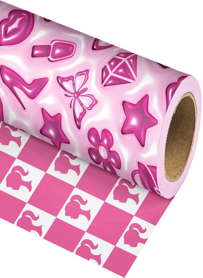 Vnaaem 3D Effect Girl Princess Wrapping Paper Roll for Girls Women - Pink Girl Birthday Design Gift Wrap Sheets for Holiday Baby Shower Wedding Bridal Shower DIY Craft Party(Total 28.5sq.ft - Image 2