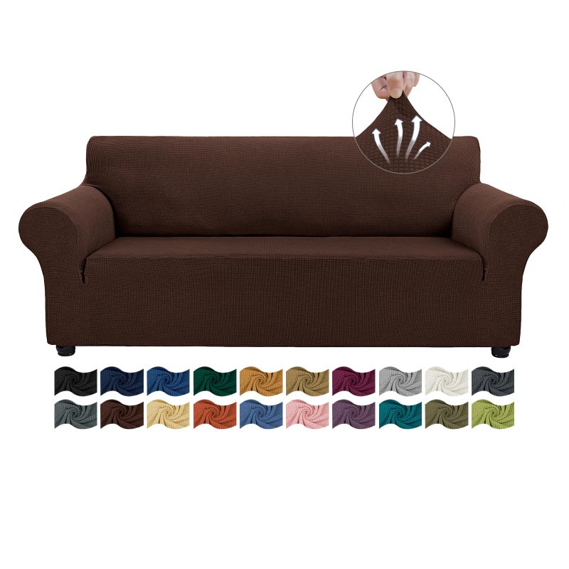 Asnomy Couch Covers for 3 Cushion Couch Sofa pet Friendly, 3 Seater Sofa Cover Washable Slipcovers, Protector Furniture Covers for Dogs Jacquard Fabric Small Checks ï¼ˆLargeï¼ŒChocolateï¼‰ - Image 1