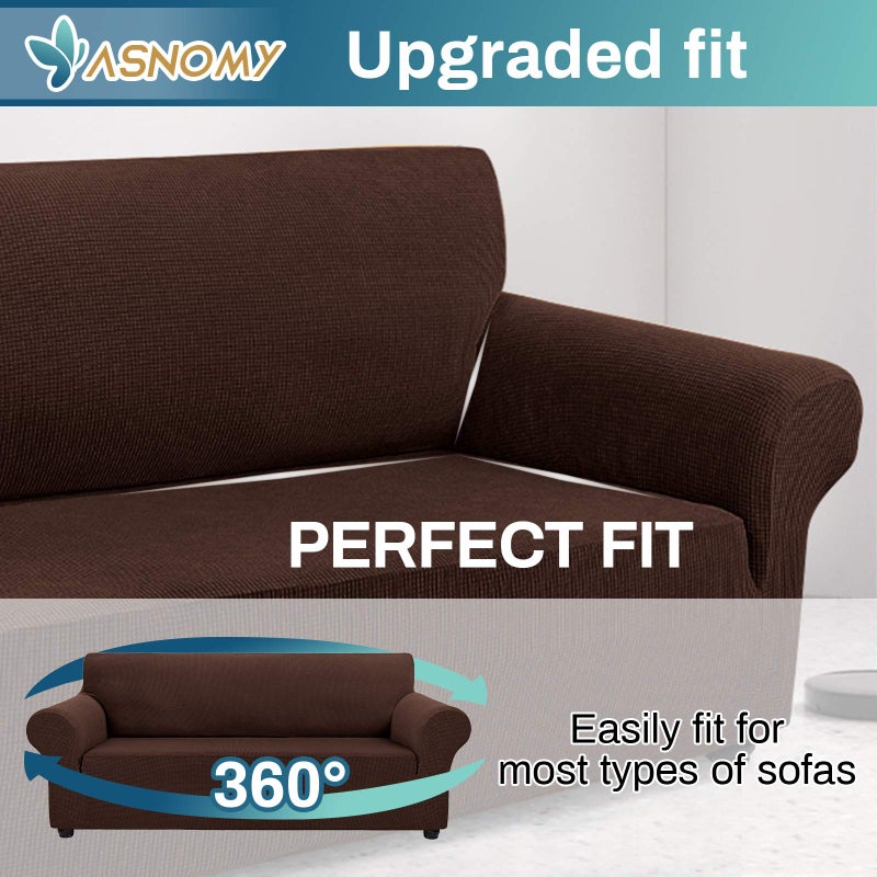 Asnomy Couch Covers for 3 Cushion Couch Sofa pet Friendly, 3 Seater Sofa Cover Washable Slipcovers, Protector Furniture Covers for Dogs Jacquard Fabric Small Checks ï¼ˆLargeï¼ŒChocolateï¼‰ - Image 4