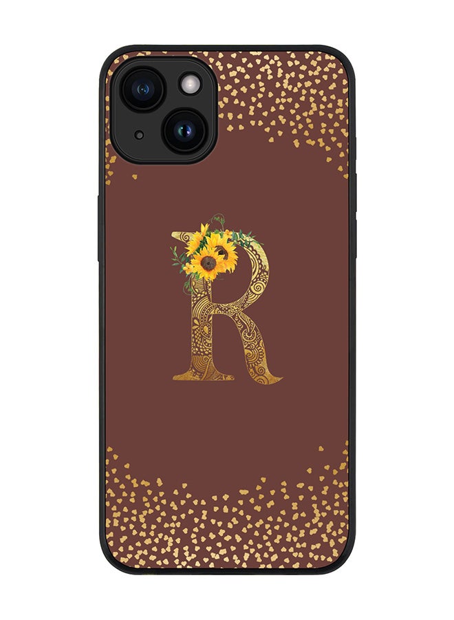 Stylizedd Cover for iPhone 15 Plus Case Rugged Black Slim fit Flexible Protective Phone CasesCustom Monogram Initial Letter Floral Pattern Alphabet - R (Brown) - Image 1