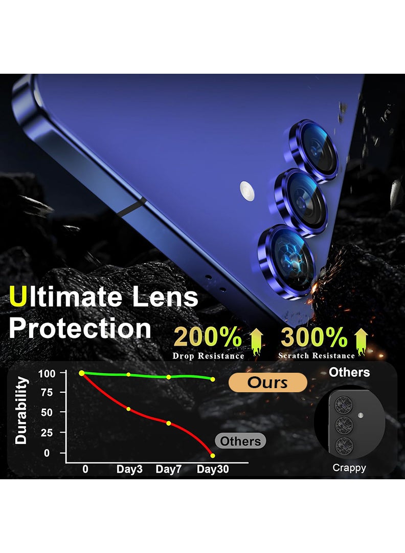 Theodor Samsung Galaxy S25 3 Pcs Camera Lens Protector With 9H Tempered HD Glass Camera Cover Anti Scratch Aluminum Alloy Camera Ring, Blue - Image 3