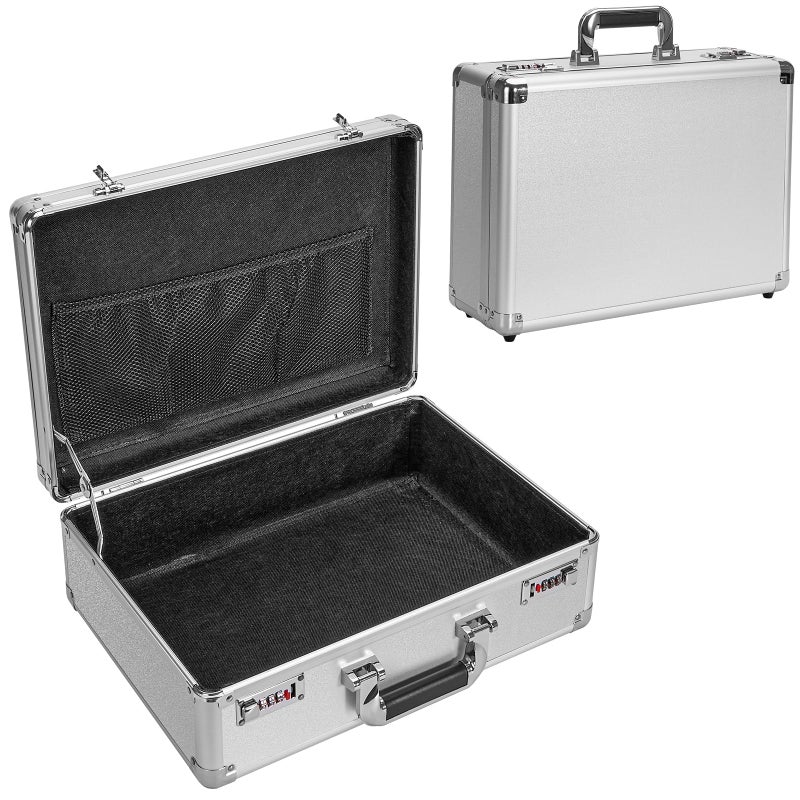 LOCKCURX File Organizer Storage Box - 16.9 x 12.2 x 6.3 Inch Large, Portable Locking Storage Totes with Dual Combination Locks for Cash, Documents & Valuables - Silver - Image 1