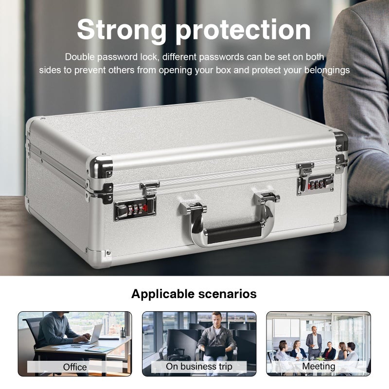 LOCKCURX File Organizer Storage Box - 16.9 x 12.2 x 6.3 Inch Large, Portable Locking Storage Totes with Dual Combination Locks for Cash, Documents & Valuables - Silver - Image 5