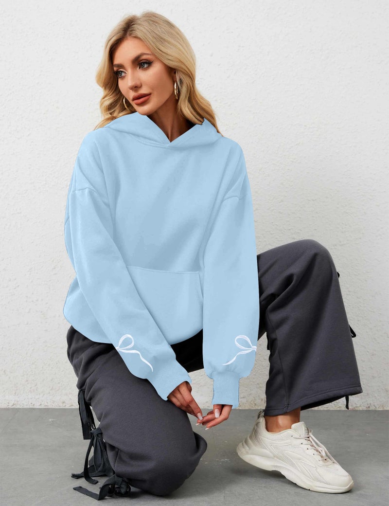 MAXIMGR Oversized Bow Hoodie Cute Clean Girl Embroidered Sweatshirts Coquette Preppy Sweater Y2k Pullover Top Teen Girls Blue - Image 5