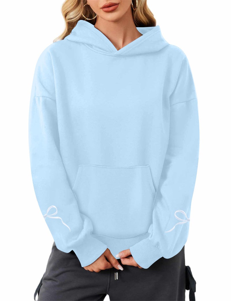 MAXIMGR Oversized Bow Hoodie Cute Clean Girl Embroidered Sweatshirts Coquette Preppy Sweater Y2k Pullover Top Teen Girls Blue - Image 4