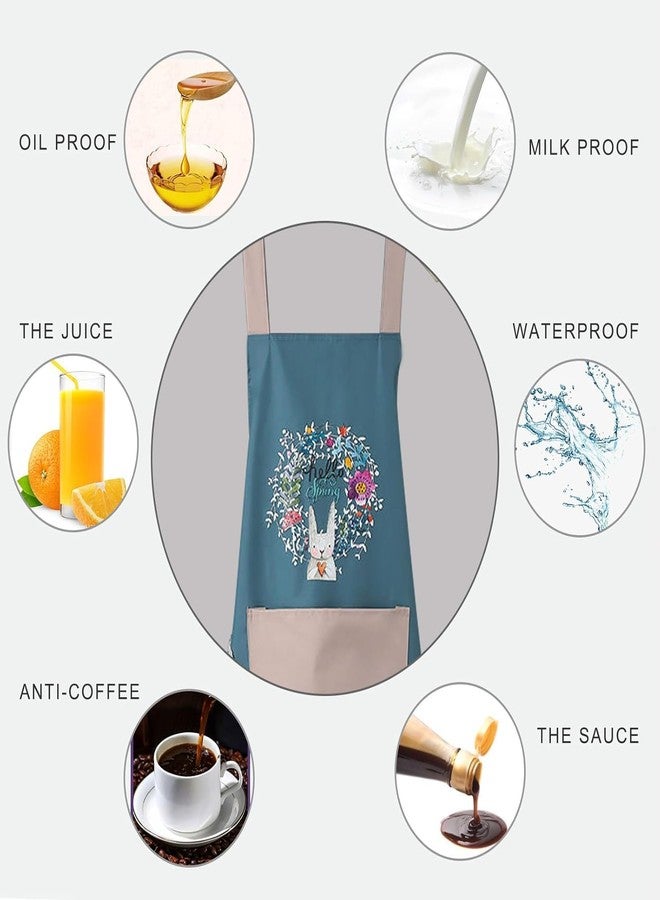 ABlue Clipper Kitchen Apron with Hand-Wiping Towels, Waterproof PVC, Big Pocket for Cooking Baking, Adjustable Strap, Oil-Proof Coral Velvet Design, Unisex Apron for Women and Men (Blue) - Image 3