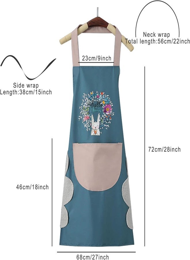 ABlue Clipper Kitchen Apron with Hand-Wiping Towels, Waterproof PVC, Big Pocket for Cooking Baking, Adjustable Strap, Oil-Proof Coral Velvet Design, Unisex Apron for Women and Men (Blue) - Image 2