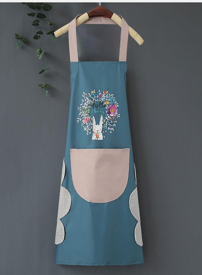ABlue Clipper Kitchen Apron with Hand-Wiping Towels, Waterproof PVC, Big Pocket for Cooking Baking, Adjustable Strap, Oil-Proof Coral Velvet Design, Unisex Apron for Women and Men (Blue) - Image 1