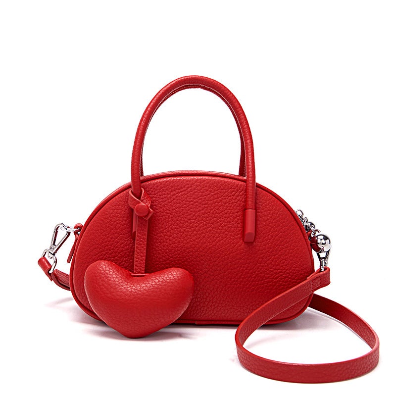 Retro Soft Leather Boston Pillow Bag 2025 Textured Lychee Pattern Handbag Semi-Circular Shell Bag Single Shoulder Underarm Bag - Image 3