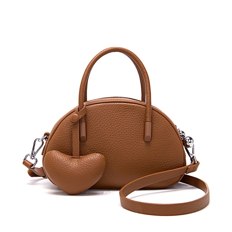 Retro Soft Leather Boston Pillow Bag 2025 Textured Lychee Pattern Handbag Semi-Circular Shell Bag Single Shoulder Underarm Bag - Image 4