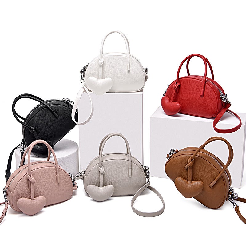Retro Soft Leather Boston Pillow Bag 2025 Textured Lychee Pattern Handbag Semi-Circular Shell Bag Single Shoulder Underarm Bag - Image 5