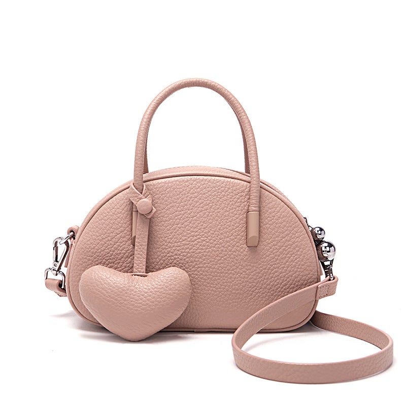 Retro Soft Leather Boston Pillow Bag 2025 Textured Lychee Pattern Handbag Semi-Circular Shell Bag Single Shoulder Underarm Bag - Image 2