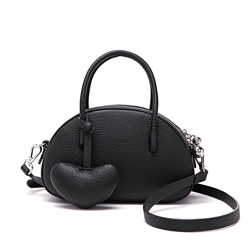 Retro Soft Leather Boston Pillow Bag 2025 Textured Lychee Pattern Handbag Semi-Circular Shell Bag Single Shoulder Underarm Bag - Image 1