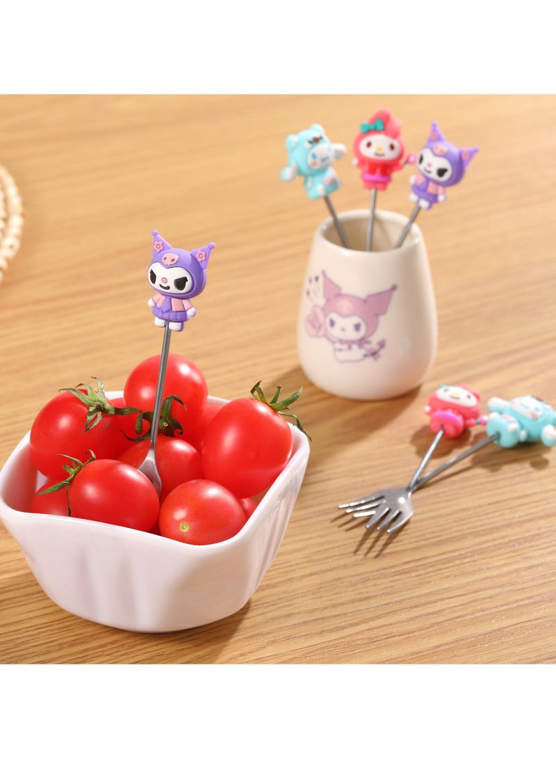 general Kuromi cartoon shape dessert fruit fork ceramic jar set stainless steel fork set - Image 1