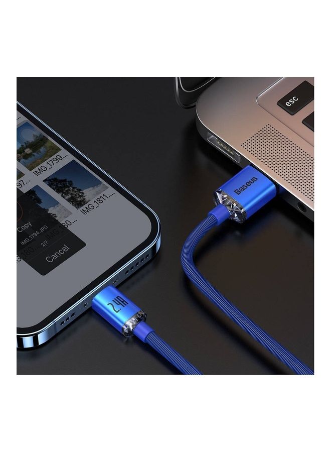 Baseus USB-A to Lightning Braided Cable (1.2m) Crystal Shine Series Charge & Sync Cable For Apple iPad, AirPods, iPhone 13/12/11, 11 Pro, 11 Pro Max, XS, XS Max, XR, X, 8SE/8/8 Plus and More - Blue - Image 4