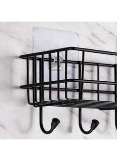iSTAR iSTAR GI Steel Self-Adhesive Multipurpose Bathroom Shelf with Hooks/Towel Holder/Rack/Bathroom Accessories-Wall Mount - (Black,Powder Coated) (Pack of 1)  - Image 2