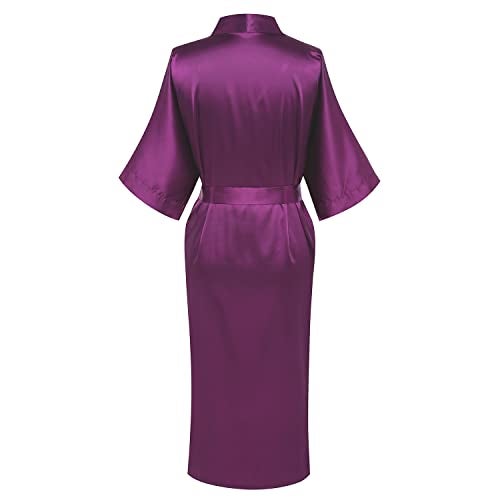 Goodmansam Women's Simplicity Style Nightwear Elegant Kimono Robes, Long,Small,Eggplant Purple3 - Image 2