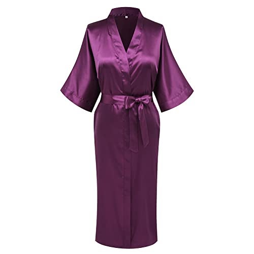 Goodmansam Women's Simplicity Style Nightwear Elegant Kimono Robes, Long,Small,Eggplant Purple3 - Image 1