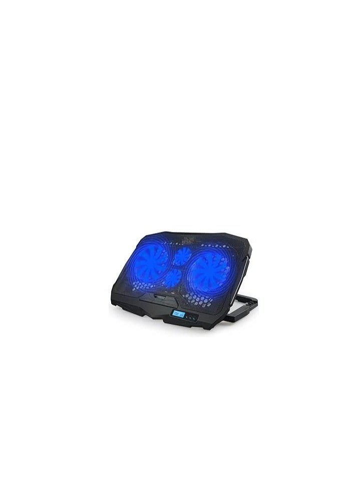 Riamoon - Riamoon Quiet Laptop Cooling Fan 2 USB Ports with Blue LED Light LCD Display for 10-15.6in PC - Image 1