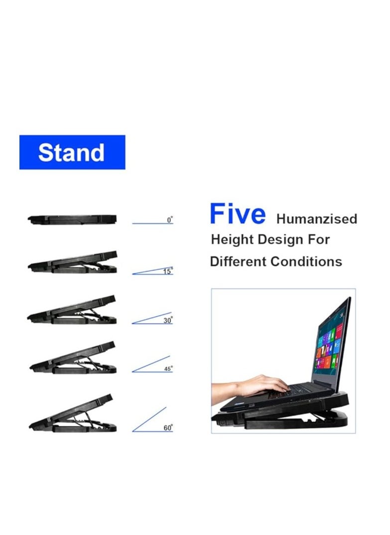 Riamoon - Riamoon Quiet Laptop Cooling Fan 2 USB Ports with Blue LED Light LCD Display for 10-15.6in PC - Image 1