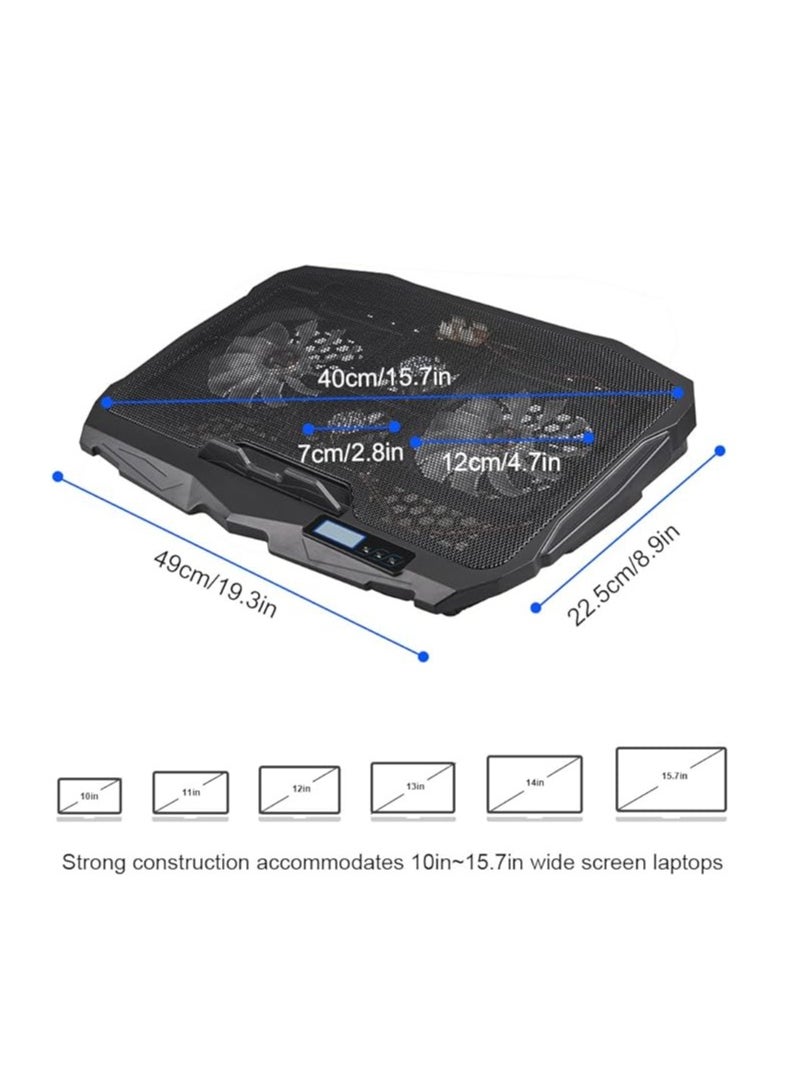 Riamoon - Riamoon Quiet Laptop Cooling Fan 2 USB Ports with Blue LED Light LCD Display for 10-15.6in PC - Image 1