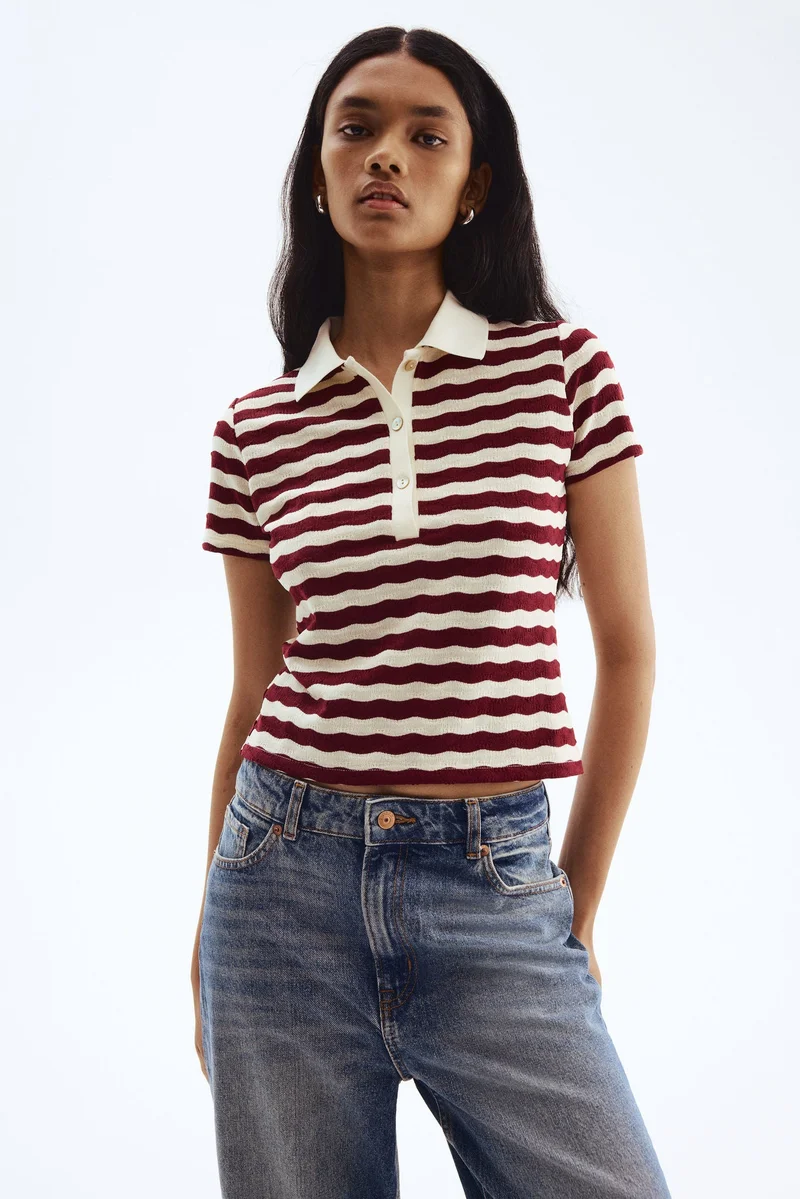 اتش اند ام تي-شيرت بولو بحياكة بارزة الملمس