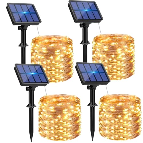 btfarm 4 Pack Solar String Lights Outdoor - Total 320LED 132FT Solar Fairy Lights Waterproof 8 Modes, Copper Wire Solar Powered Twinkle Light for Outside Christmas Tree Garden Wedding Party,Warm White - Image 1