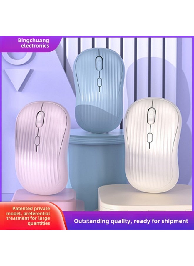 Generic - Direct Macaron Dual-mode Wireless Bluetooth Mute Mouse Office Notebook Mobile Phone Universal-Color:Charging Dual Mode Striped Yellow - Image 1