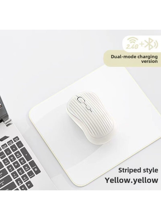 Generic - Direct Macaron Dual-mode Wireless Bluetooth Mute Mouse Office Notebook Mobile Phone Universal-Color:Charging Dual Mode Striped Yellow - Image 1