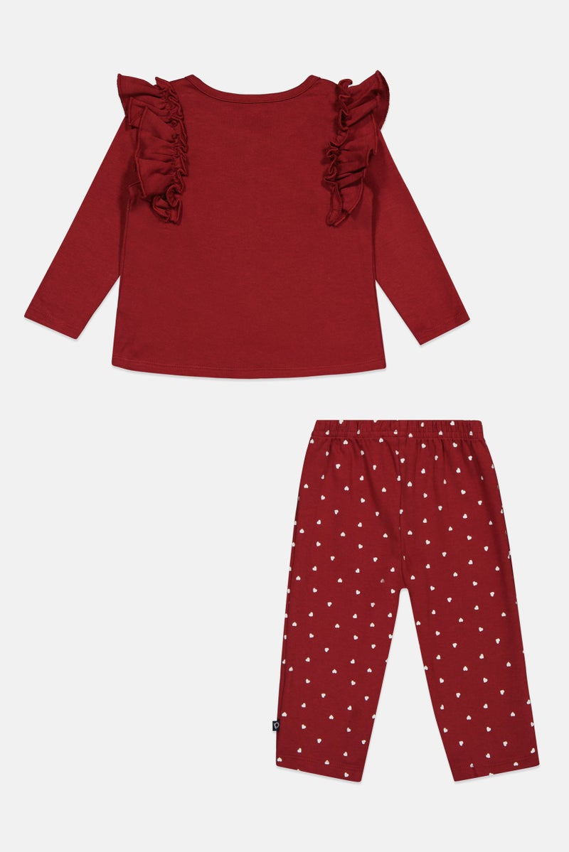 POPEES Toddlers Girl 2Pcs Allover Print Top And Pants Set, Maroon - Image 3