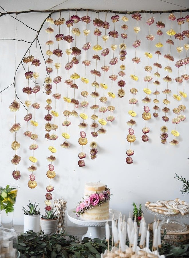 CITYES Dried Flowers Garland Pink Real Daisy Sunflower Garlands 10.5ft 63 Pcs Natural Dried Daisy Flowers Heads Gerbera Daisies Dry Flower Arrangements for Wedding Boho Decor Home Party Wall Hanging - Image 4