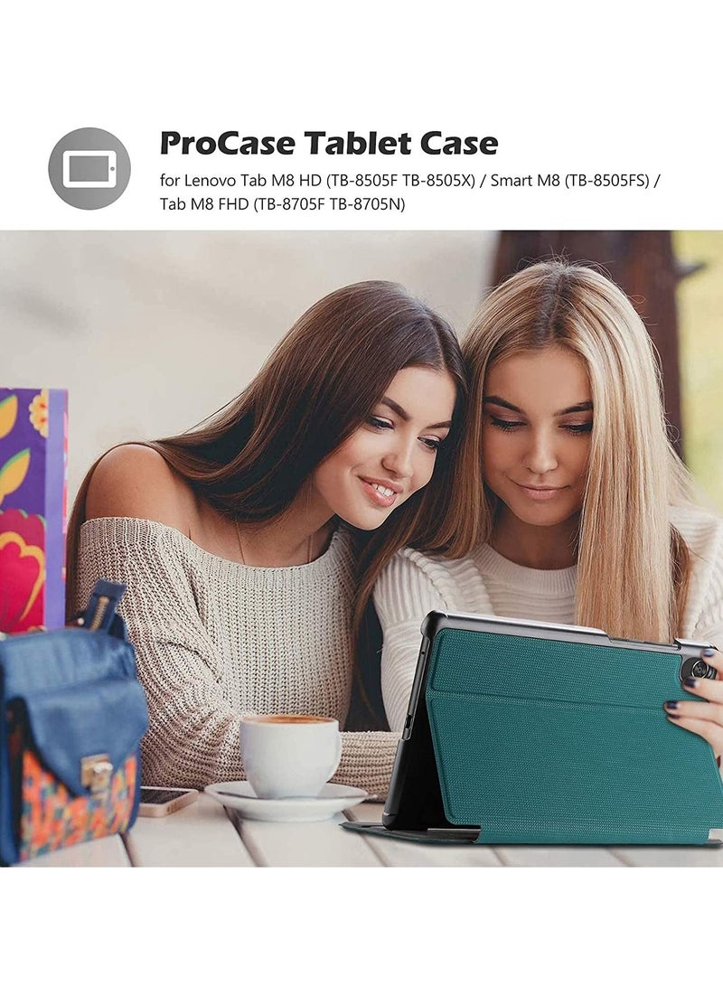 جراب Lenovo Tab M8 HD LTE / Tab M8 HD / Smart Tab M8 / Tab M8 FHD ، غطاء حماية فوليو بحامل رفيع لهاتف Lenovo M8 TB-8505F TB-8505X TB-8505FS TB-8705F TB-8705N -Teal
