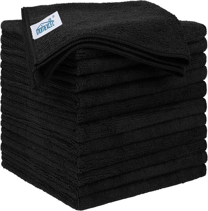HOMEXCEL Microfiber Car Wash Towels - Super Absorbent, Quick Drying Cleaning Cloths, 12 Pack (Black) - Image 1