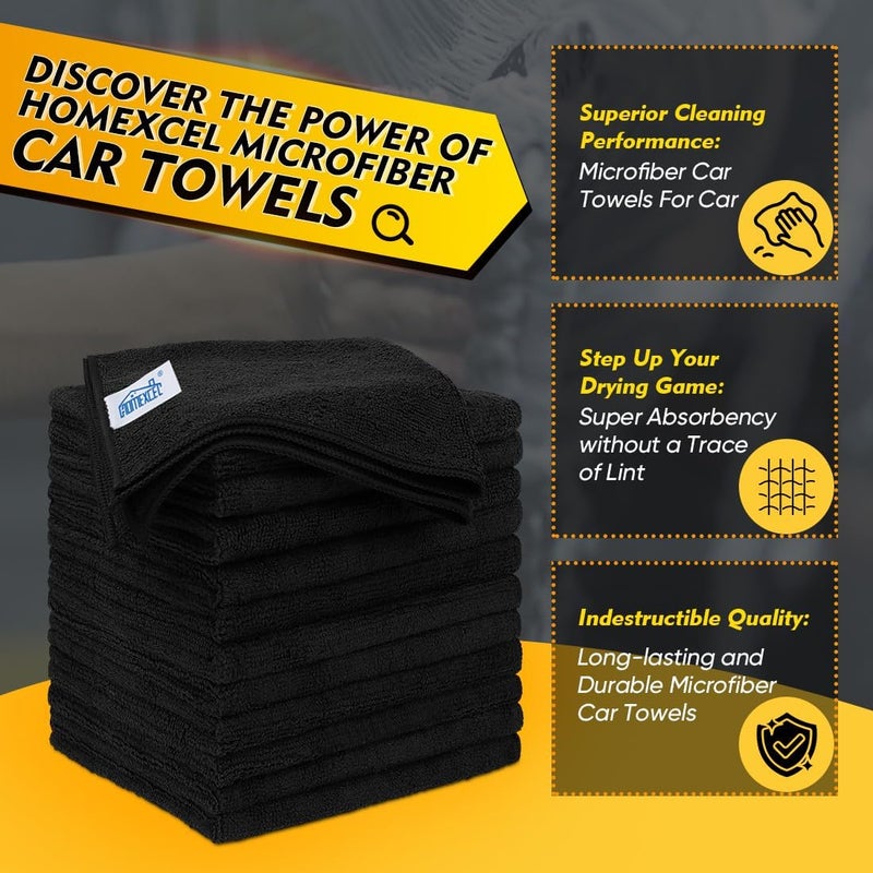 HOMEXCEL Microfiber Car Wash Towels - Super Absorbent, Quick Drying Cleaning Cloths, 12 Pack (Black) - Image 2