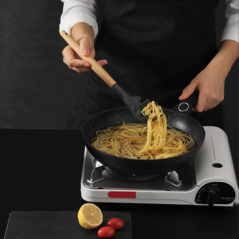 FS COOL 6Piece Silicone Kitchen Utensils Set for Cooking Heat Resistant Kitchen Utensils with Wooden Handle Kitchen Spatula Sets for Nonstick CookwareBlack - Image 3