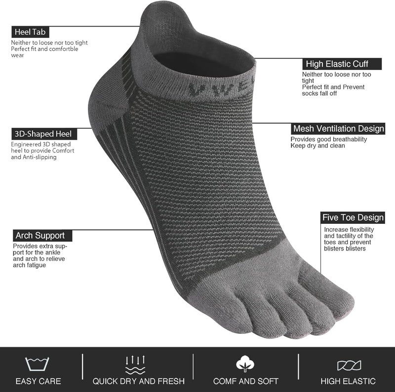 VWELL Store جوارب أصابع القطن خمسة أصابع جوارب غير مرئية رياضية للجري 4 أزواج، الحجم 7-11 - Image 2