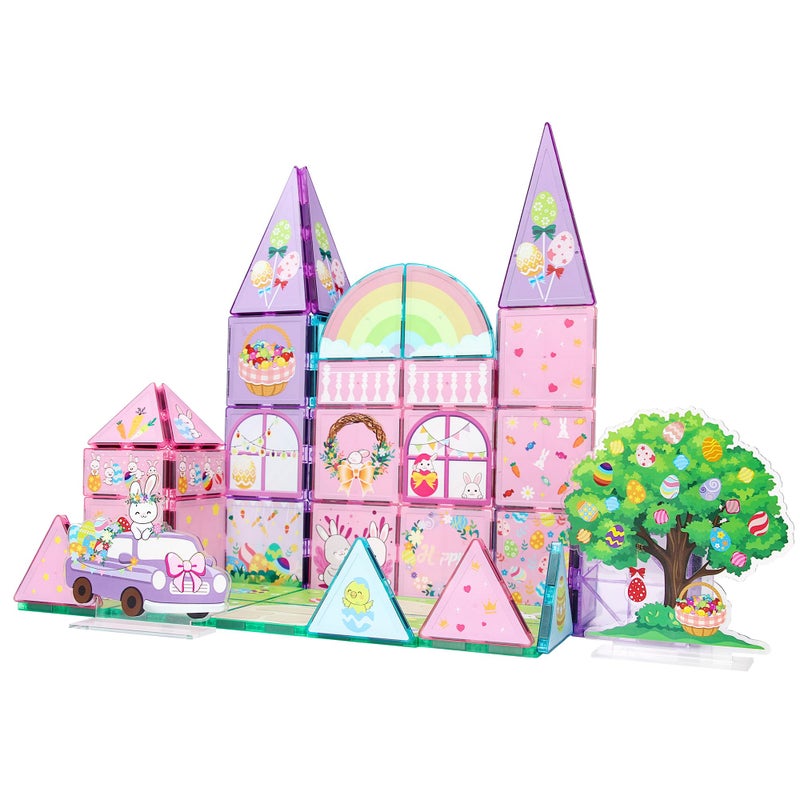 MAYAPHILOS 54 PCS Magnetic Tiles Magnetic Building Blocks with Rabbit Carrot Easter Egg Pattern Construction Stacking Toy for Toddlers Gifts for Boys and Girls - Image 3