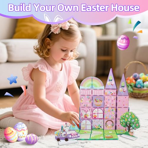 MAYAPHILOS 54 PCS Magnetic Tiles Magnetic Building Blocks with Rabbit Carrot Easter Egg Pattern Construction Stacking Toy for Toddlers Gifts for Boys and Girls - Image 5