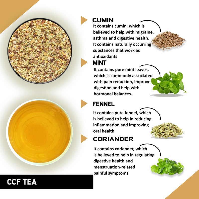TEACURRY CCF Tea (50 Grams,100 Cups) - Cumin Coriander Fennel Tea for Migraine, Headaches, Digestive Health - Spain's Cumin Coriander Fennel Tea - Image 2